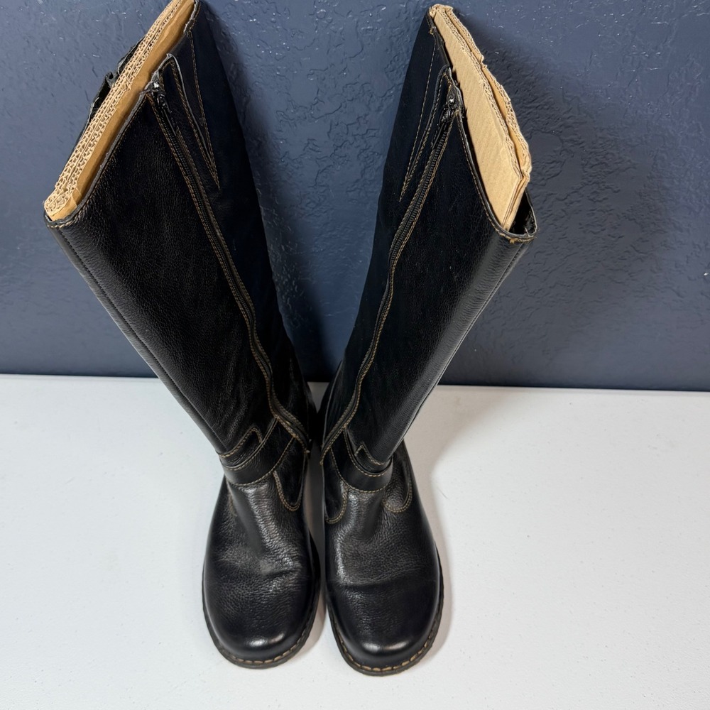 b.o.c. Knee High Riding‎ Boots 7.5 Black Leather Buckle Detail - Picture 2 of 9